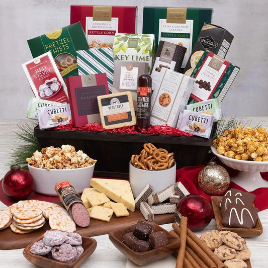 Christmas is a time of the year when it's okay to go a little over the top and indulge in decadent treats and gourmet foods. Send loved ones, family, friends, coworkers, and clients a gift that delivers an over-the-top Christmas experience, the Christmas Indulgence Gift Basket.