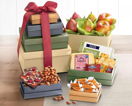 Fruit, Cheese and Gourmet Indulgence Gift Tower - The Basket Company